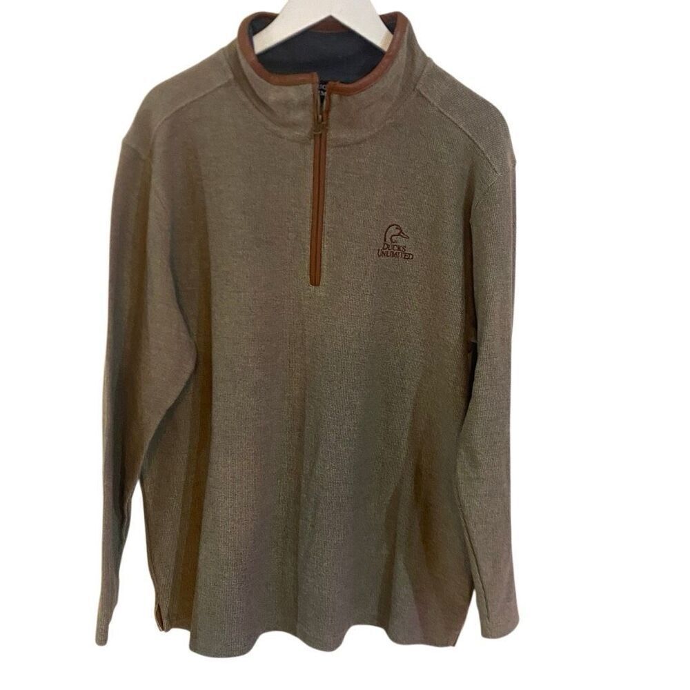 Ducks Limited 3/4 zip faux leather lined hem long sleeve brown large